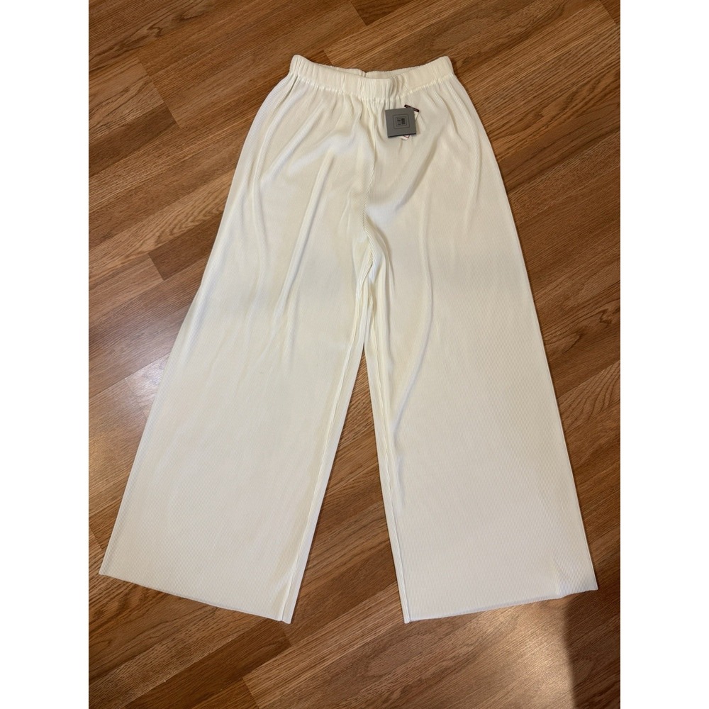 VTG 90s NWT Amanda Smith Women's M Ivory Accordian Wide Leg Pants Pull On